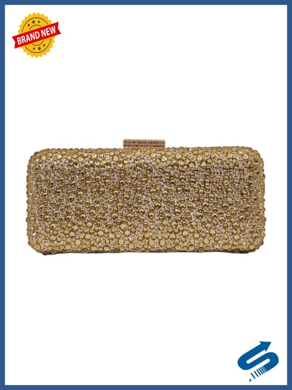 Rhinestone Box Clutch Evening Bag Push Lock w 2 Detachable Chains Formal Party